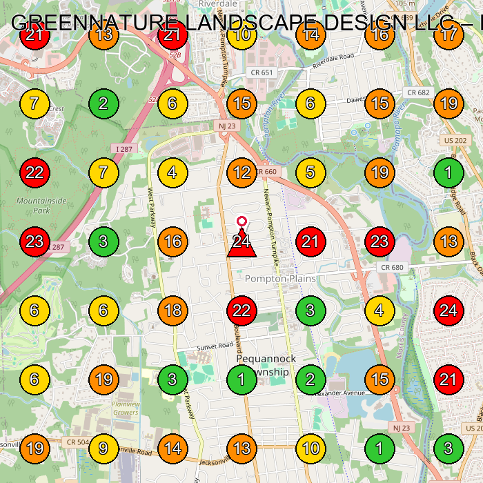GREENNATURE LANDSCAPE DESIGN LLC Landscape Designer GeoGrid ranking map for Pompton Plains NJ